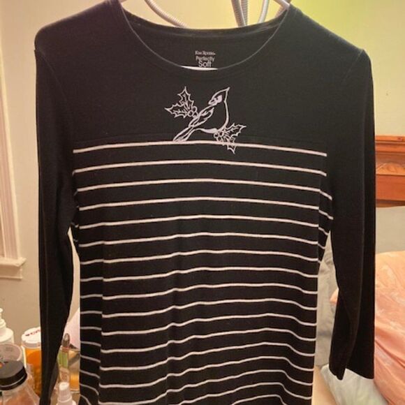 Kim Rogers Black with White Stripe Top - Picture 1 of 4